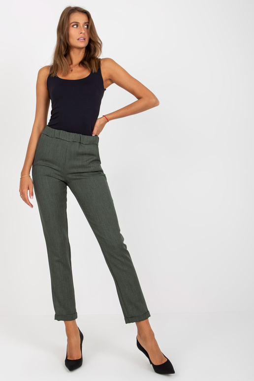 Haki krāsas sieviešu auduma bikses ar... Haki krāsas sieviešu auduma bikses ar...