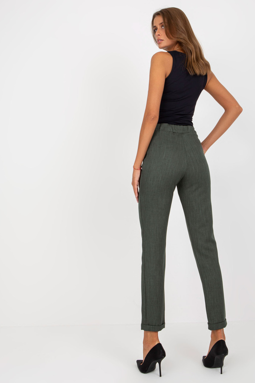 Haki krāsas sieviešu auduma bikses ar... Haki krāsas sieviešu auduma bikses ar...