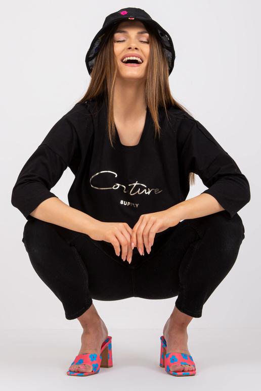 Melna ikdienas blūze ar apaļu kakla...