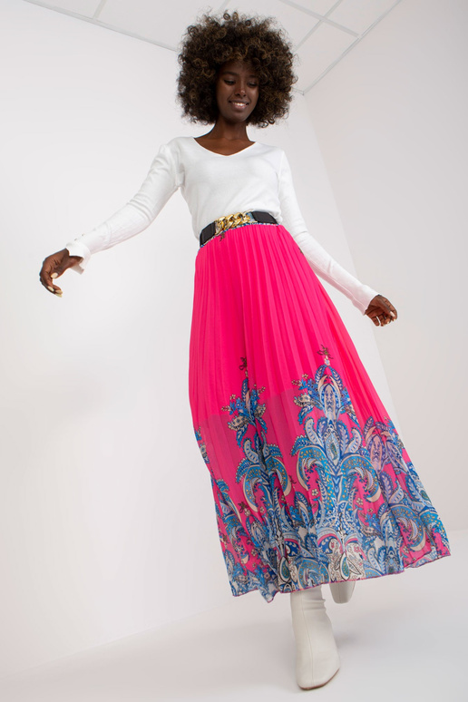 Rozā maxi kroku svārki ar jostu