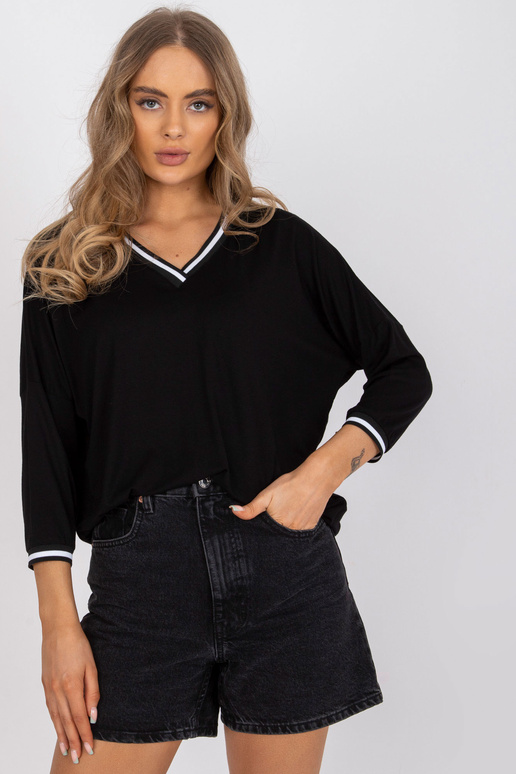 Melna brīva ikdienas blūze ar 3/4...