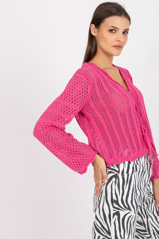 Rozā ažūra īss džemperis ar...