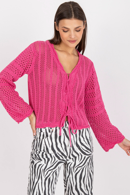 Rozā ažūra īss džemperis ar...