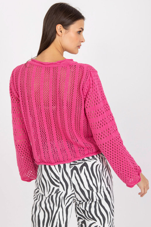 Rozā ažūra īss džemperis ar...