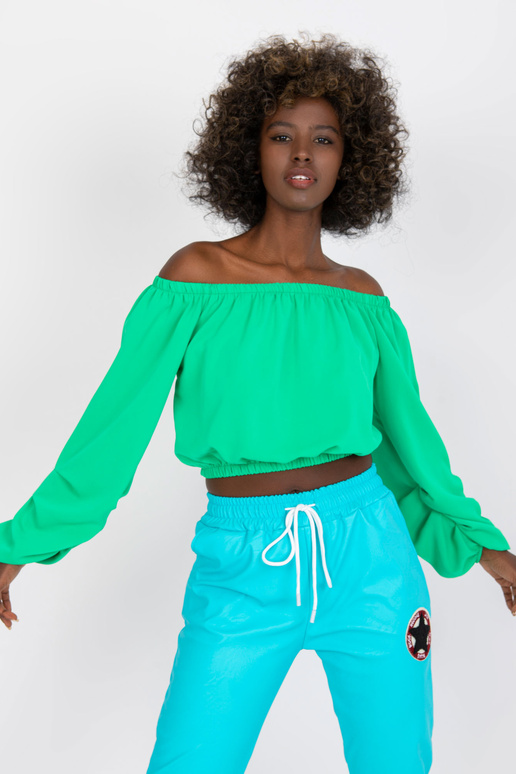 Zaļa brīva īsa blūze ar spāņu kakla...