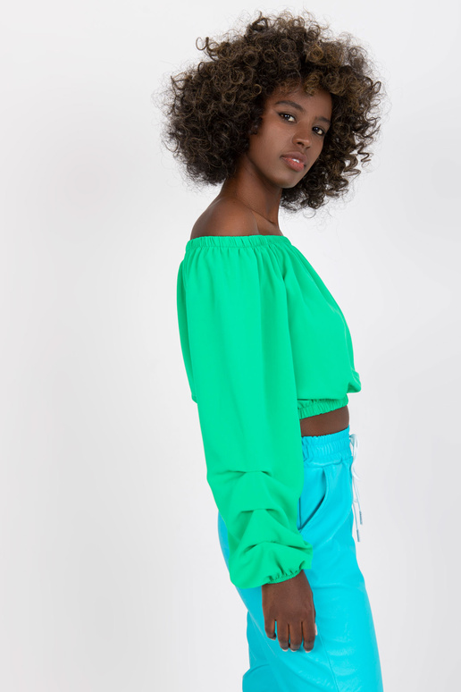 Zaļa brīva īsa blūze ar spāņu kakla...