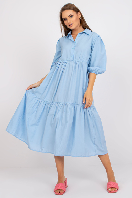 Gaiši zila kokvilnas volānu midi...