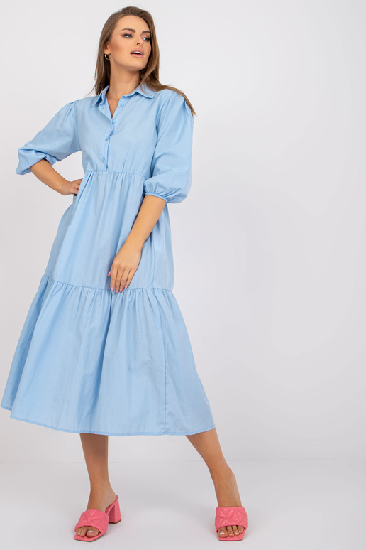 Gaiši zila kokvilnas volānu midi...