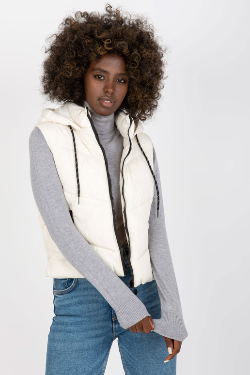 Ecru īsa stepēta veste ar kapuci