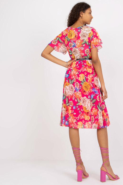 Rozā, kroku ziedu kleita ar īsām...