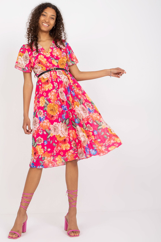 Rozā, kroku ziedu kleita ar īsām...