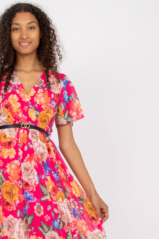 Rozā, kroku ziedu kleita ar īsām...