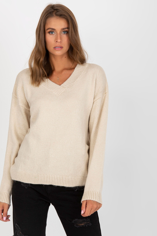 Bēšs klasisks V veida kakla džemperis...