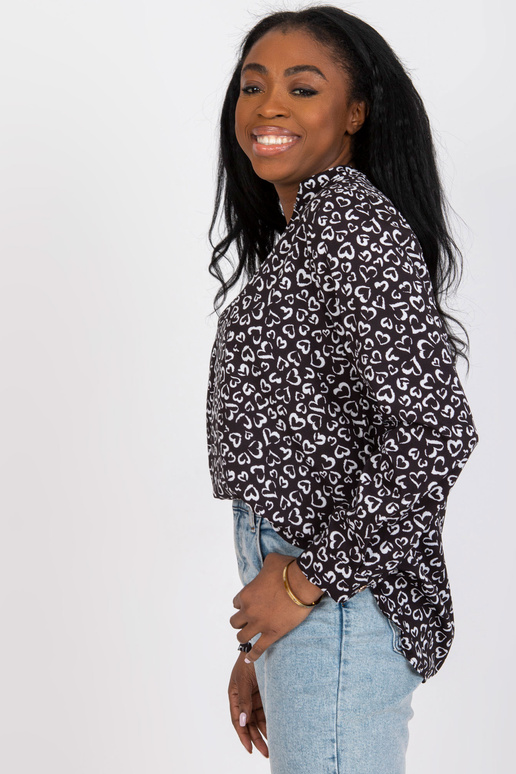 Melna blūze ar apdruku un V kakla...