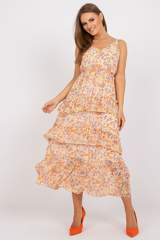 Ecru maxi kleita ar volāniem ar volāniem