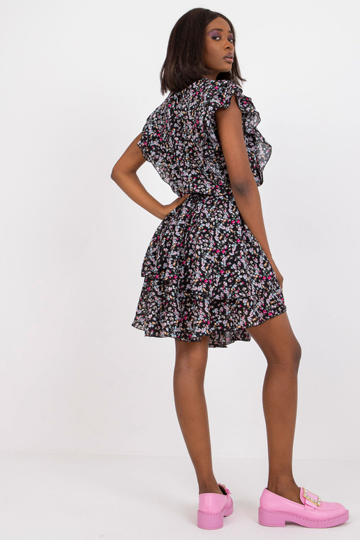 Melna mini kleita ar ziedu apdrukām...