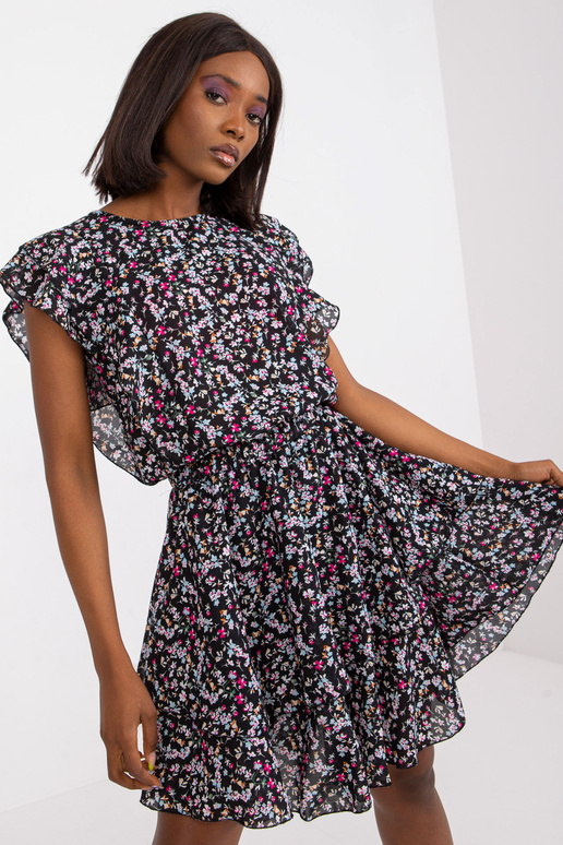 Melna mini kleita ar ziedu apdrukām...