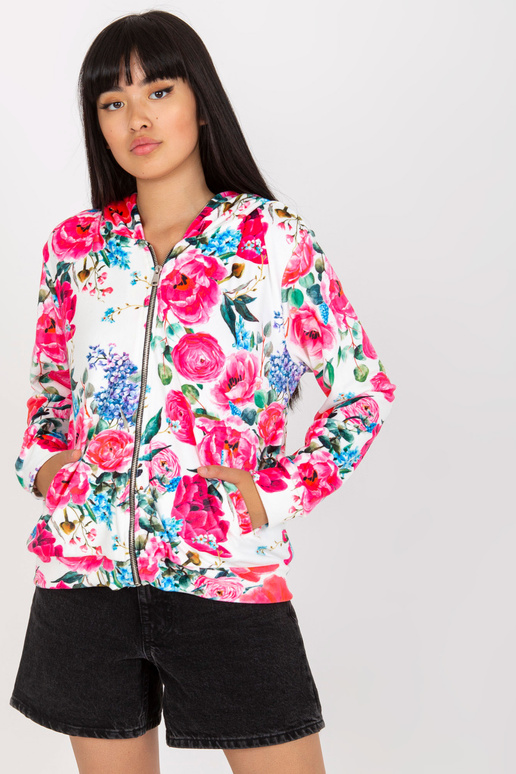 Balts un rozā ziedu džemperis RUE PARIS