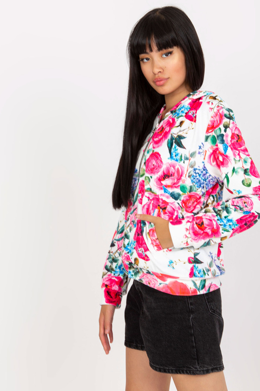 Balts un rozā ziedu džemperis RUE PARIS