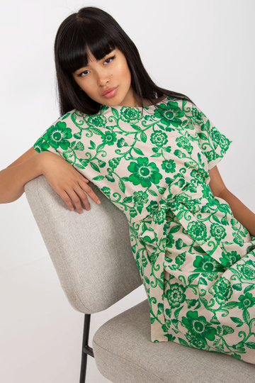 Bēša un zaļa lina kleita ar... 2