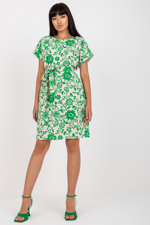 Bēša un zaļa lina kleita ar ziediem...