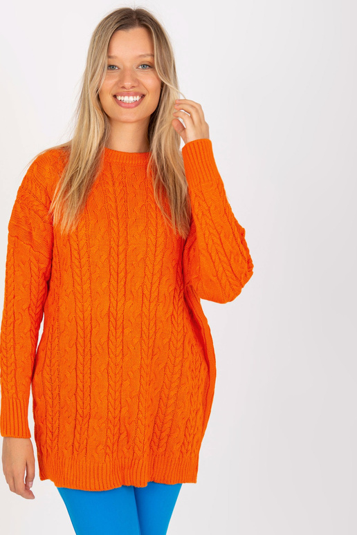 Oranžs džemperis ar bizēm un apaļu...