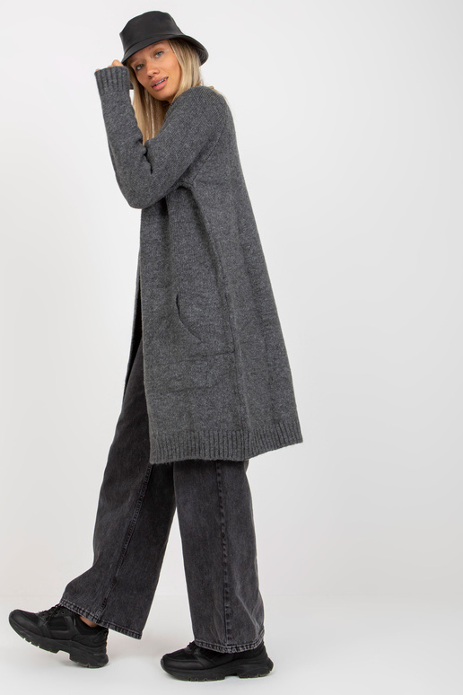Tumši pelēka gara jaka bez aizdares...