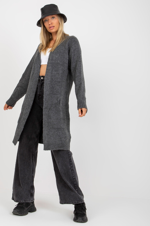 Tumši pelēka gara jaka bez aizdares...