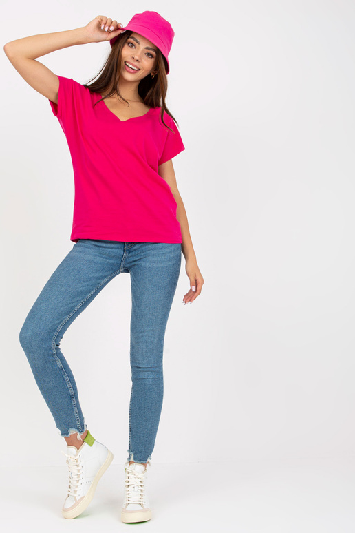 Fuksijas pamata t-krekls ar V veida...