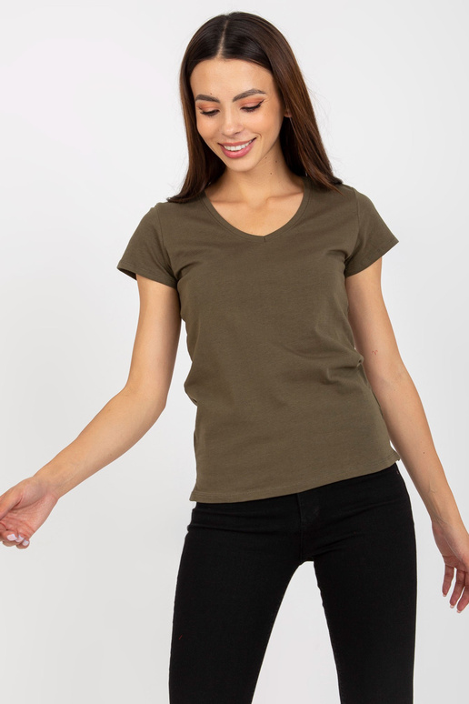 Khaki gluds pamata T-krekls ar V...
