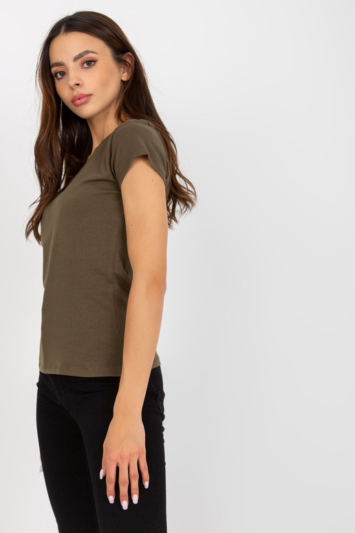 Khaki gluds pamata T-krekls ar V...