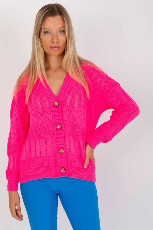 Fluo rozā ažūra vasaras džemperis ar...