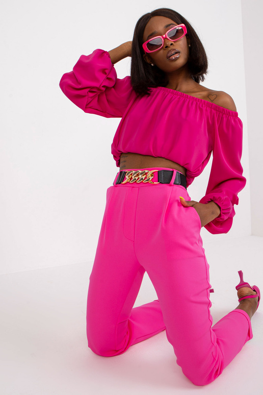 Fluo Pink Straight Bikses ar augstu vidukli Seviljas audums
