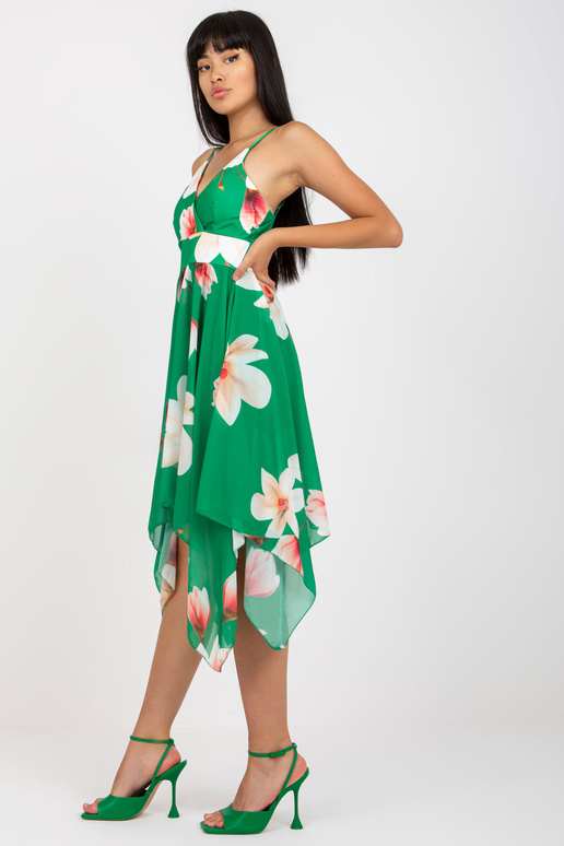 Zaļa asimetriska kleita ar apdruku