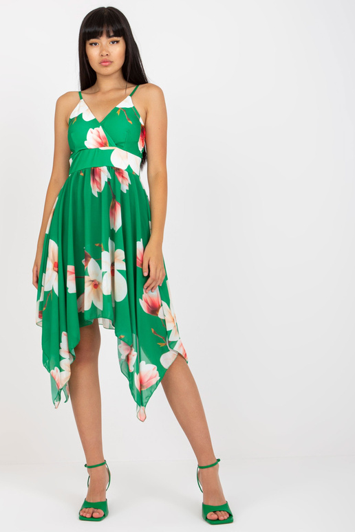 Zaļa asimetriska kleita ar apdruku