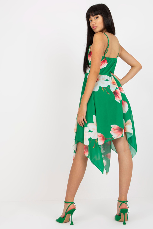 Zaļa asimetriska kleita ar apdruku