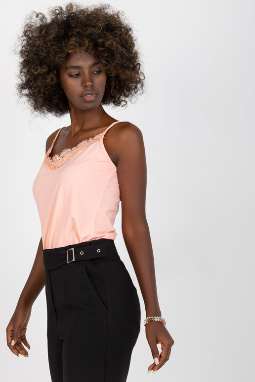 Persiku krāsas V veida kakla tops ar...