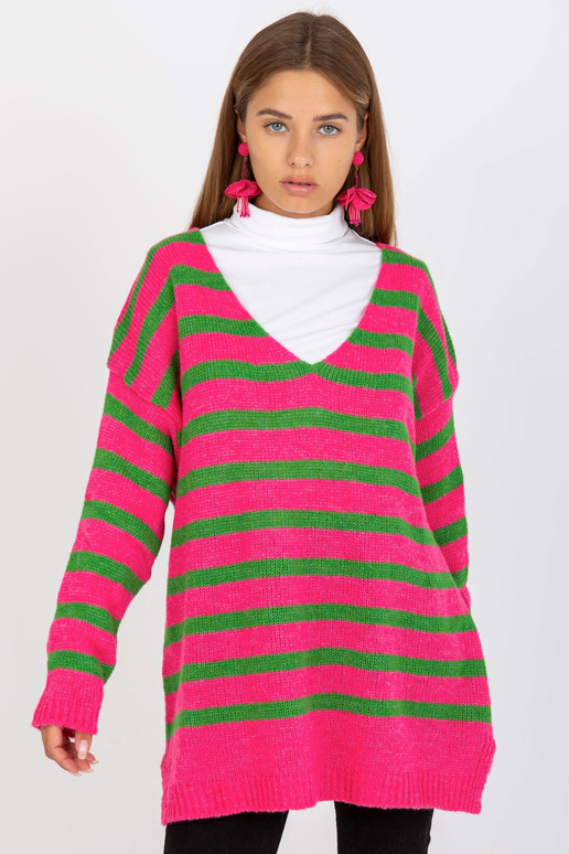 Rozā un zaļš oversize džemperis ar V...