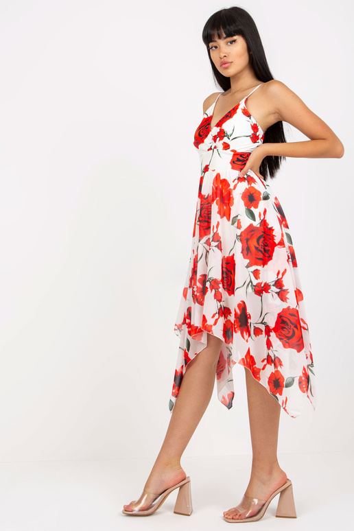 Balta un sarkana ziedu kleita ar...