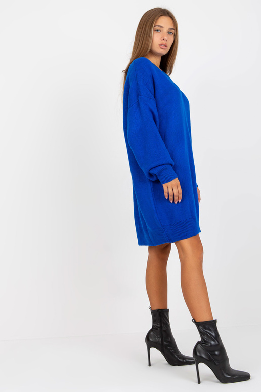 Tumši zila trikotāžas kleita ar V...