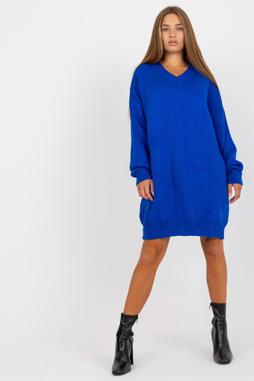 Tumši zila trikotāžas kleita ar V...