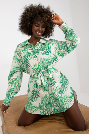 Zaļa un bēša lina kleita ar... 2