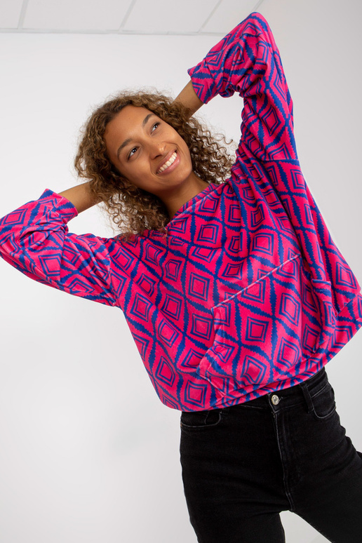 Rozā un zilā velūra sporta krekls ar...