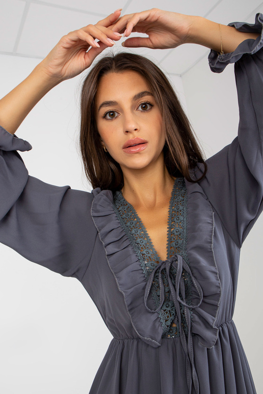 Grafīta mini kleita ar volānu boho...