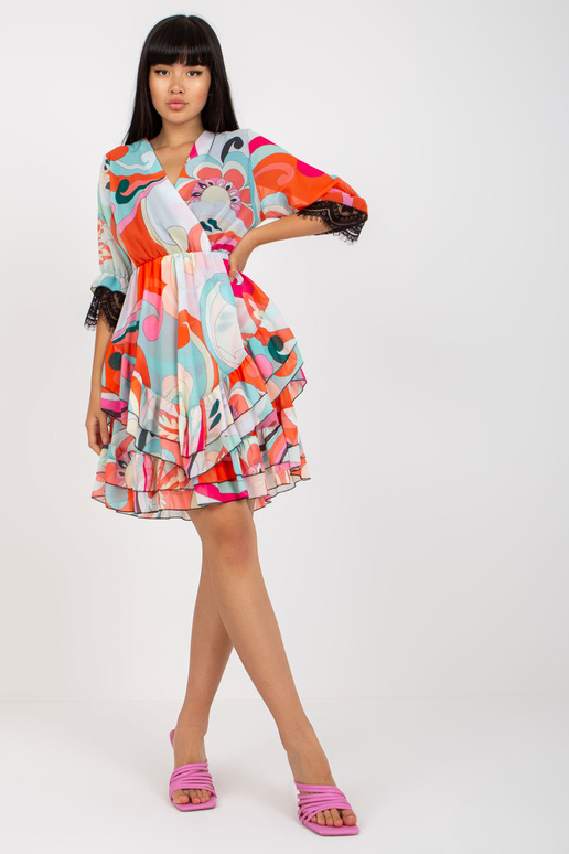 Oranži rozā minikleita ar volāniem un...