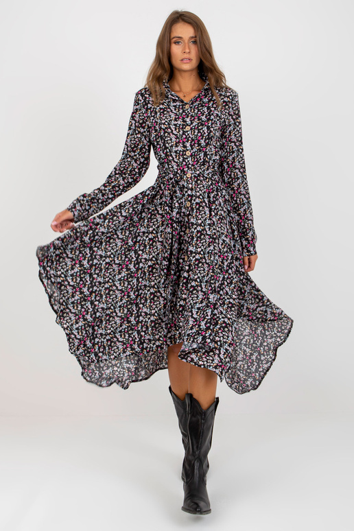 Melna asimetriska kleita ar ziedu...