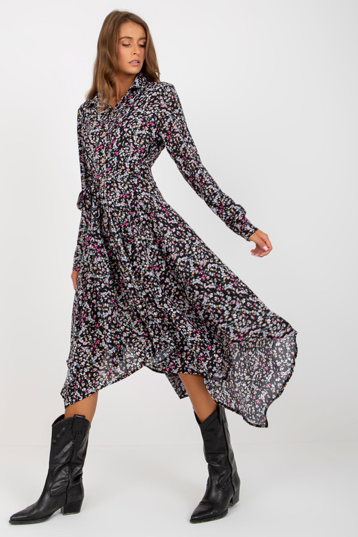 Melna asimetriska kleita ar ziedu...