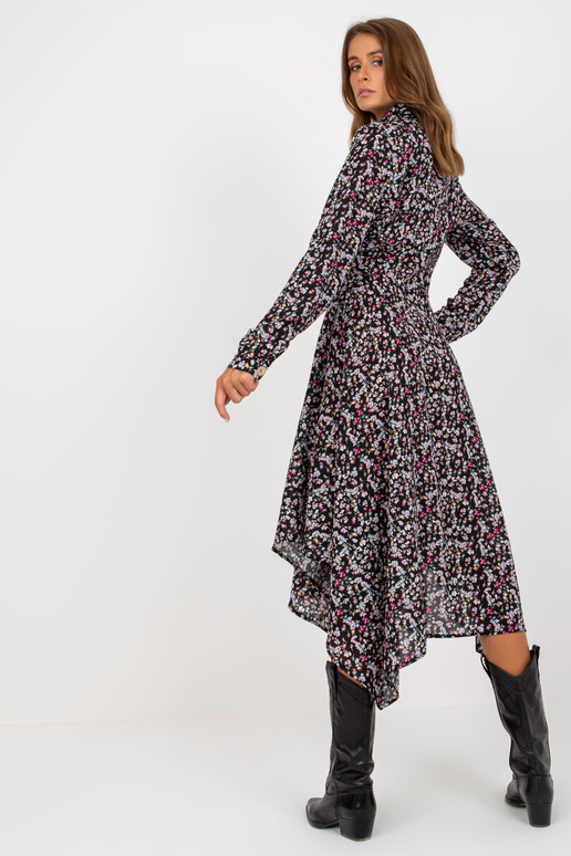 Melna asimetriska kleita ar ziedu...