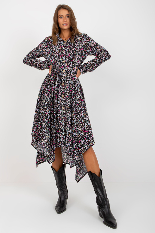 Melna asimetriska kleita ar ziedu...