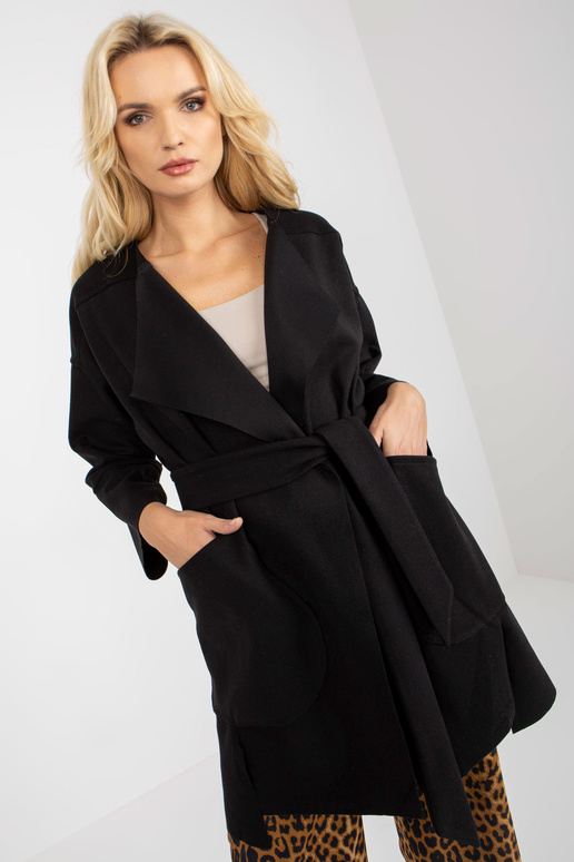 Schwarzer Dünner Mantel ar Taschen...